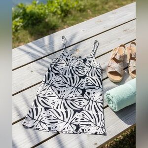 HULA BAY Women’s Tropical Palm Leaf Print Top Black/Cream Cami Tank